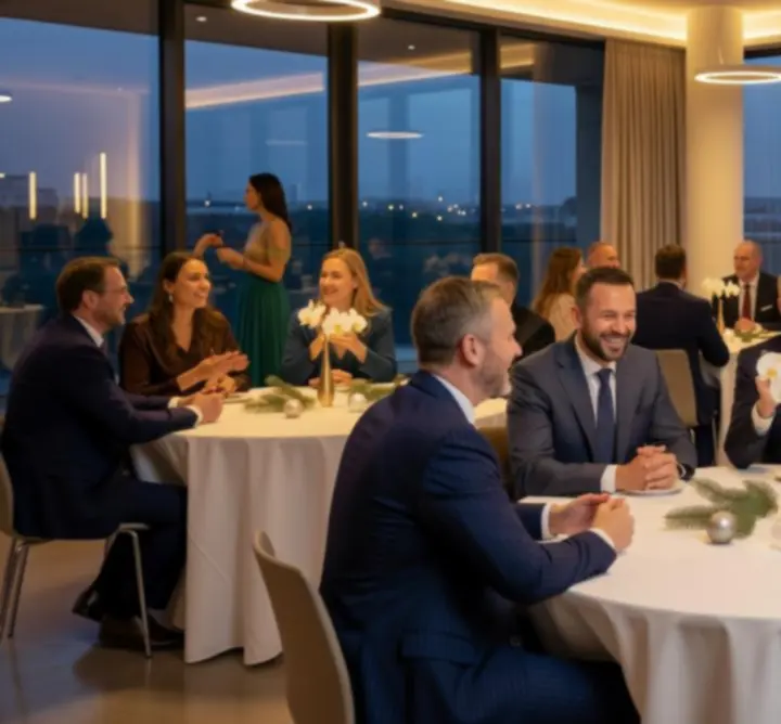 Uczestnicy wydarzenia celebracyjnego w eleganckim otoczeniu