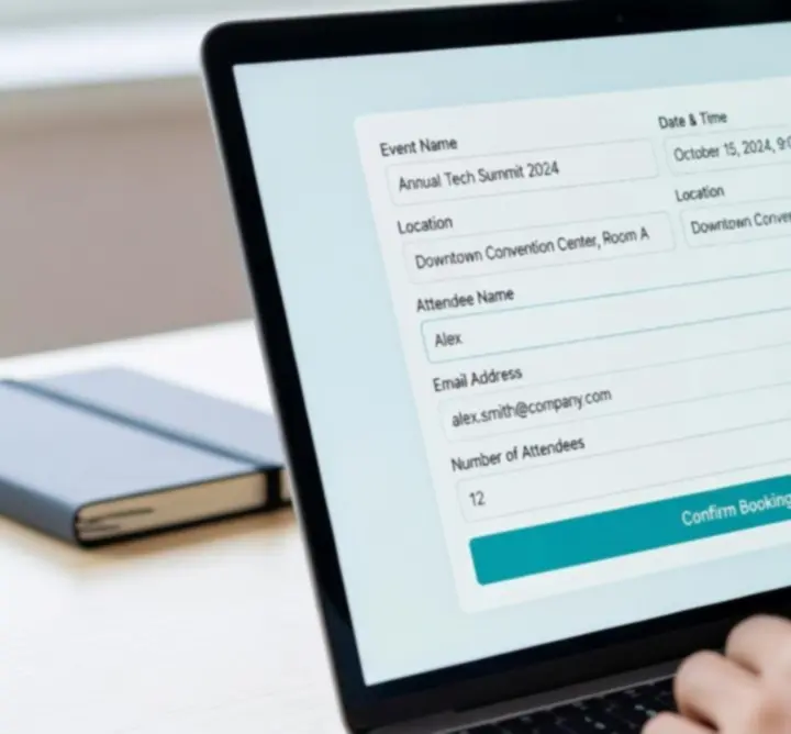 Formularz rezerwacyjny wydarzenia prezentowany na nowoczesnym ekranie