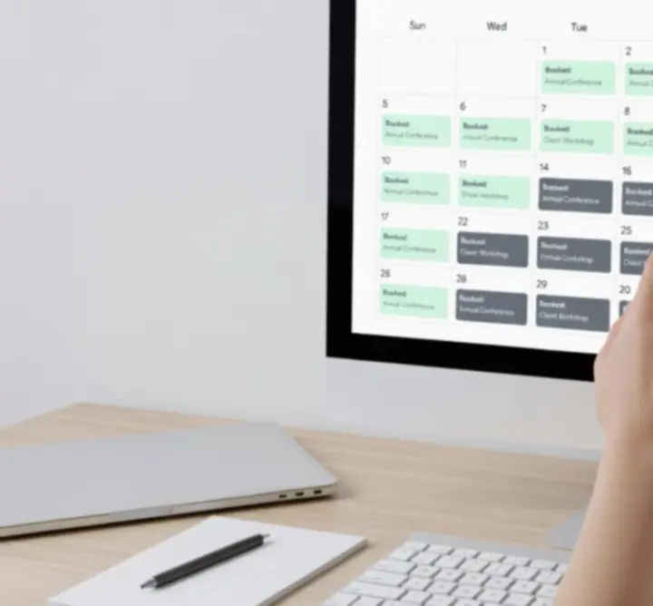 Kalendarz wydarzeń pokazujący dostępne terminy rezerwacji