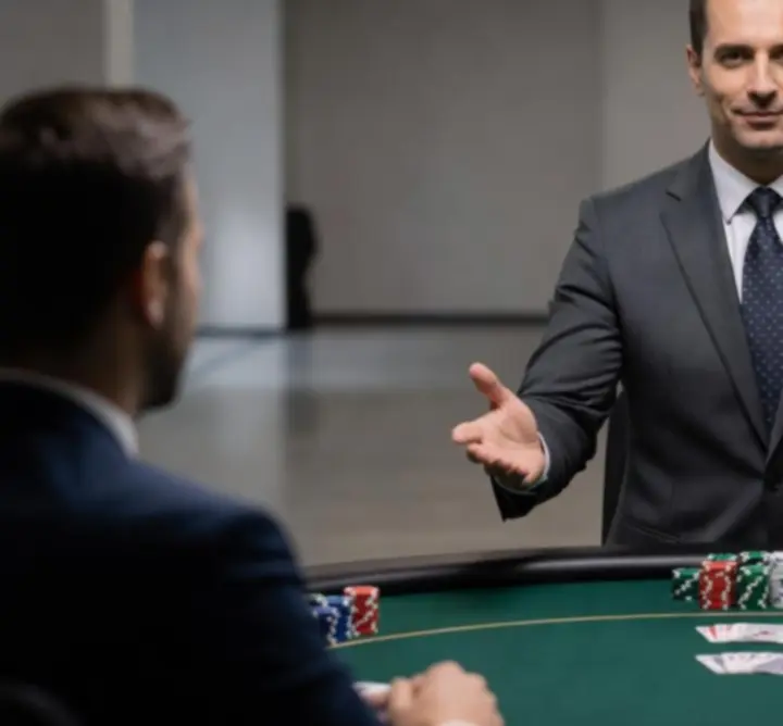 Profesjonalny krupier prowadzący rozgrywkę pokerową na evencie w Polsce